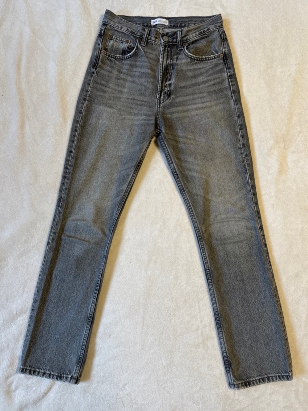Zara TRF Grey High Rise Slim Straight Jeans - Size 4 / 36 EU - Faded Gray Wash
